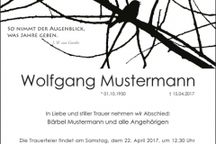 Traueranzeige Motiv A 017 AS - Vogel, Ast, Baum
