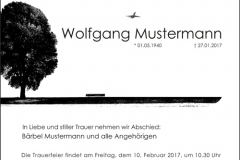 Traueranzeige Motiv A 016 BA - Baum, Flugzeug Traueranzeige Motiv A 016 BA - Baum, Flugzeug