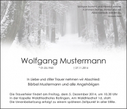 Traueranzeige Motiv A 021 WE - Schnee, Winter, Weg, Wald