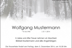 Traueranzeige Motiv A 021 WE - Schnee, Winter, Weg, Wald