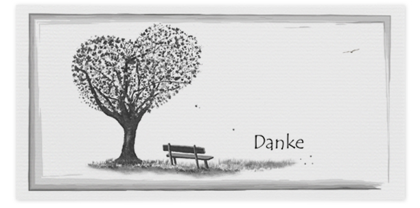 Danksagungskarte Bank mit Baum in Herzform nach Trauerfall online bestellen